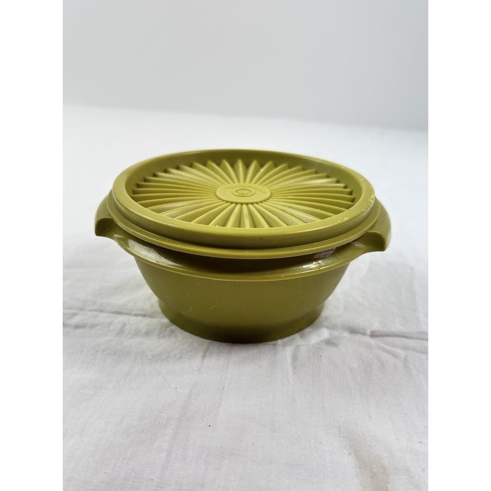 Tupperware Vintage #1323 Olive Green with Lid Small Storage Bowl.
